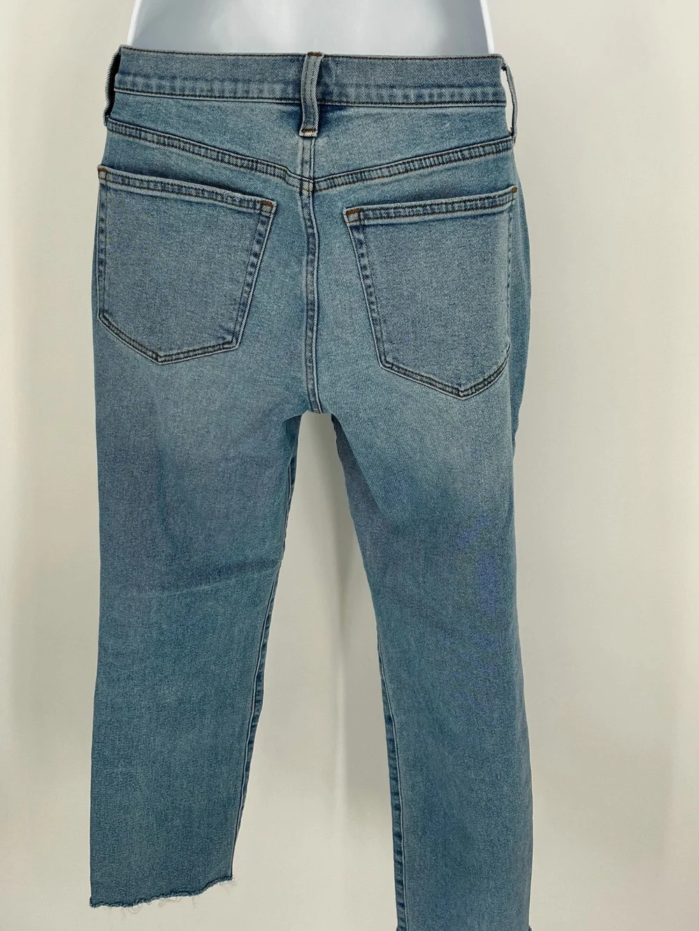 J.Crew Essential Straight High Rise Raw Hem Medium Wash Denim Jeans Size 28